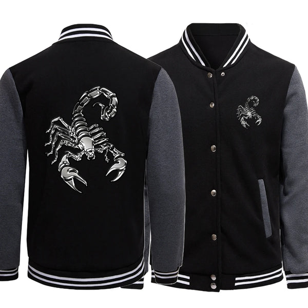 Scorpio printed bomber jacket for men, casual fit, stylish design, ribbed cuffs, perfect for street wear and sports events.