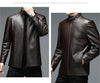 Classic goatskin leather jacket for men, lightweight, stylish, with stand collar and zipper, perfect for casual and business