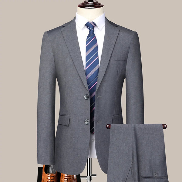 Elegant men's formal suit in slate gray, versatile for all seasons.