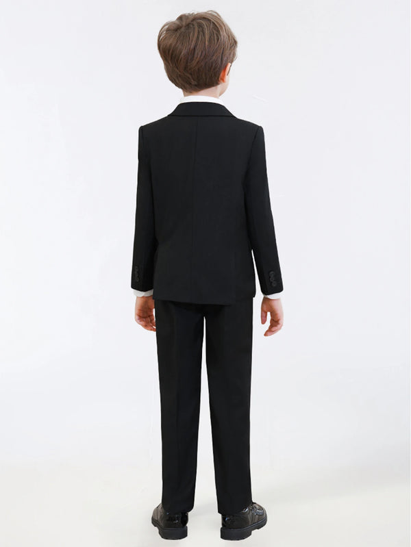 Crisp white shirt included in the boys' 5-piece slim fit suit set for formal occasions.