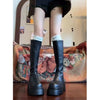 Chic black platform knee-high fashion boots with wedge heel, waterproof design, and bling accents for stylish women.