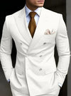 Full-length view of a suave double-breasted suit, ideal for professional wear.
