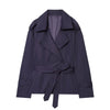 Belted Short Trench Coat with Double-Breasted Detail