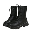 Chic white ankle boots with chunky heel, lace-up closure, and durable PU leather for stylish fall/winter outfits.