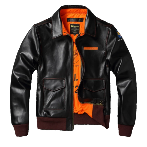Zippered pockets on the Vintage A2 leather flight jacket for secure storage.
