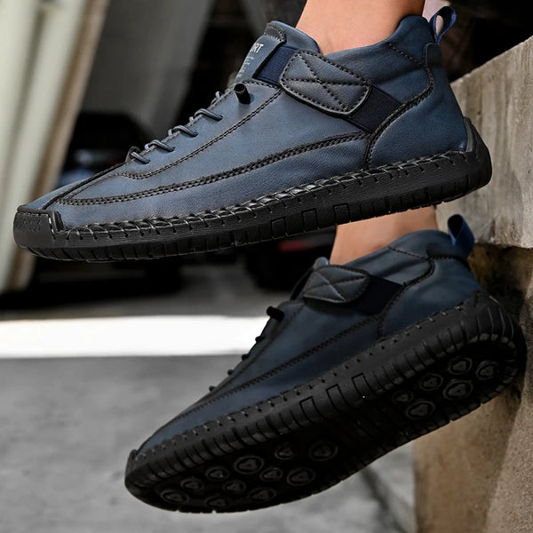 Detail shot of massage-promoting insole technology in leather loafer providing comfort and foot support
