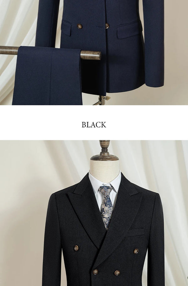 Side view of the Midnight Poise suit, highlighting its slim fit and sharp profile.