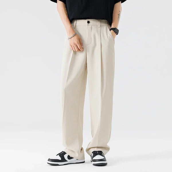 Casual wide leg business trousers for men in premium polyester, perfect for smart casual and office wear.