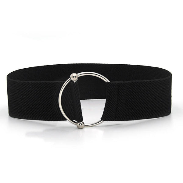 Chic Round Buckle Women's Elastic Waist Belt in neutral color, perfect for enhancing outfits with style and comfort.