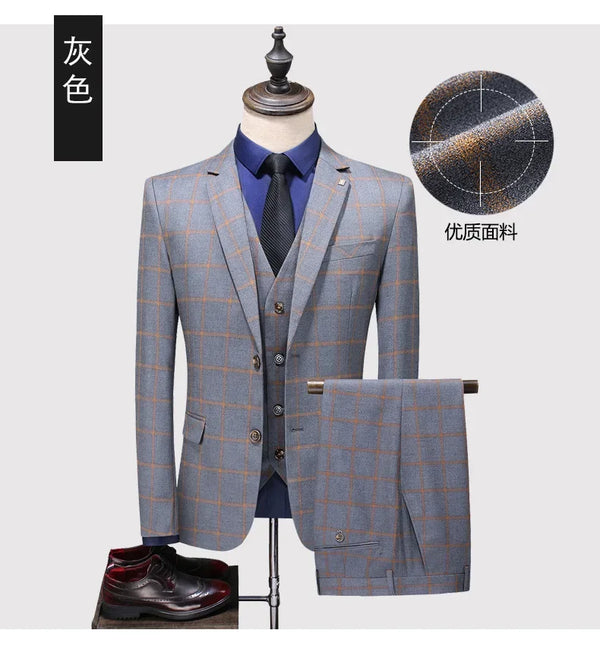 Three-piece suit with a sophisticated design, perfect for weddings and corporate events.