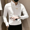 Elegant men's embroidered white long sleeve shirt with turn-down collar, perfect for casual and social events.