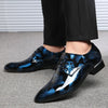 Close-up of the chic floral print on elegant men's Oxford dress shoes.