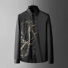 Elegant men's long sleeve printed shirt with turn-down collar, vibrant print, and durable cotton-polyester blend fabric.