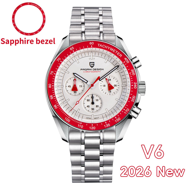 Stainless steel band of the Moonwatch reflecting light.