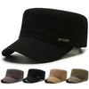 Black stylish men's flat military cap made of durable polyester.