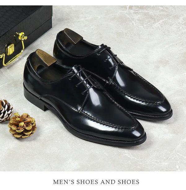 Close-up of the lace-up closure on premium leather Oxfords.