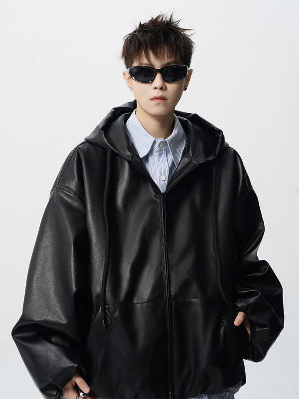 Men's Classic PU Leather Motorcycle Jacket with ribbed cuffs, zipper closure, and warm polyester lining for stylish winter we