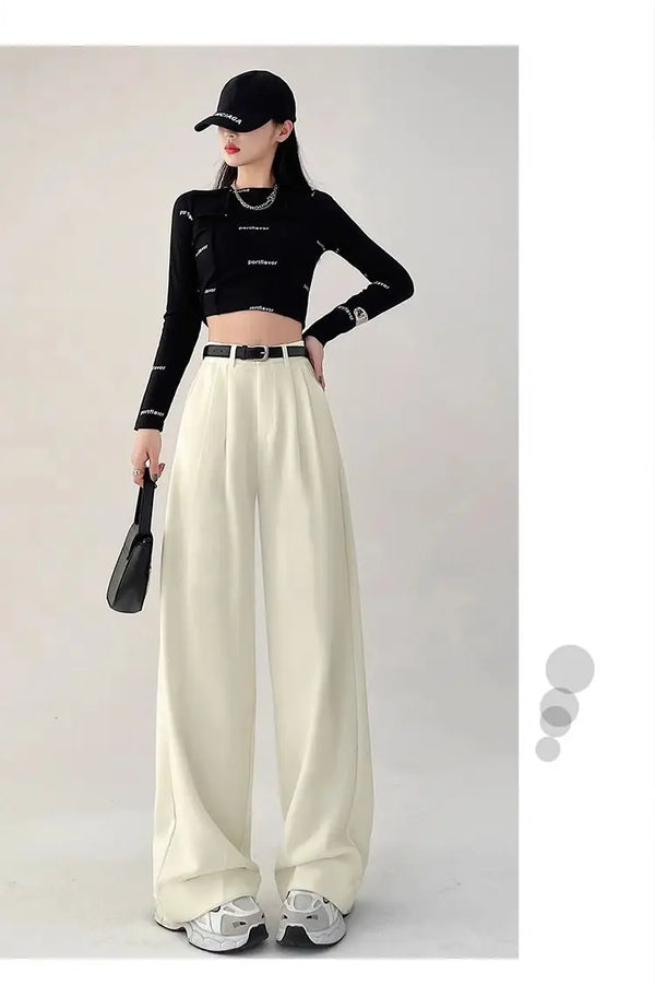 Chic high waist wide leg trousers with stylish belt, perfect for office and casual wear, made from breathable polyester.