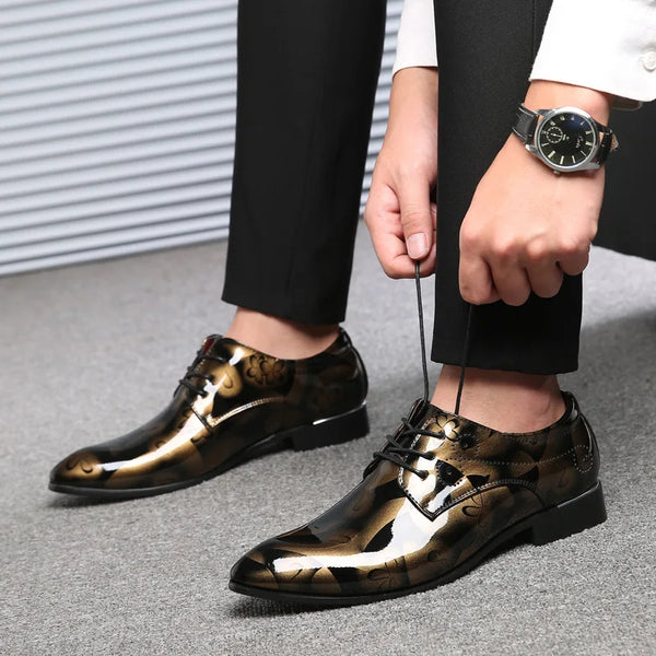 Rubber outsole of durable floral men's Oxford dress shoes for traction.