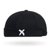 Streetwear docker cap with vintage skullcap design in solid black