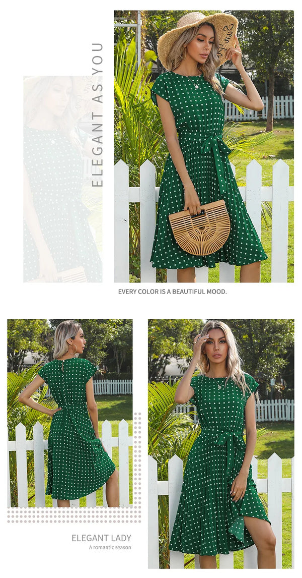 Elegant polka dot midi dress perfect for garden parties and events