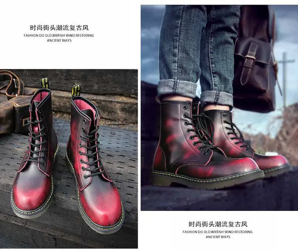 Black leather boots featuring a sleek, sophisticated design.