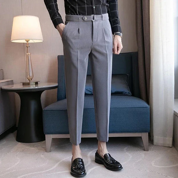 Slim fit men's luxury suit trousers in white and blue, perfect for business and formal events, crafted for comfort and style.