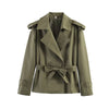 Belted Short Trench Coat with Double-Breasted Detail
