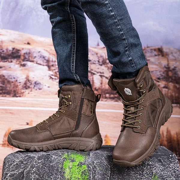 High-top Trailblazer Boots in dark green, perfect for forest trekking.