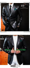 Sleek men's leather suit jacket in slim fit with notched collar, perfect for casual and formal occasions in spring and autumn