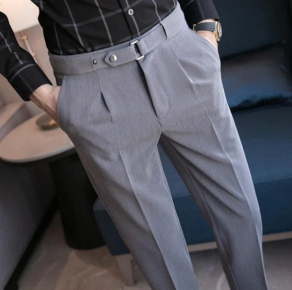 Slim fit men's luxury suit trousers in white and blue, perfect for business and formal events, crafted for comfort and style.