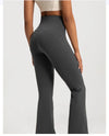 High-waist wide-leg yoga pants in grey, perfect for casual wear and workouts.