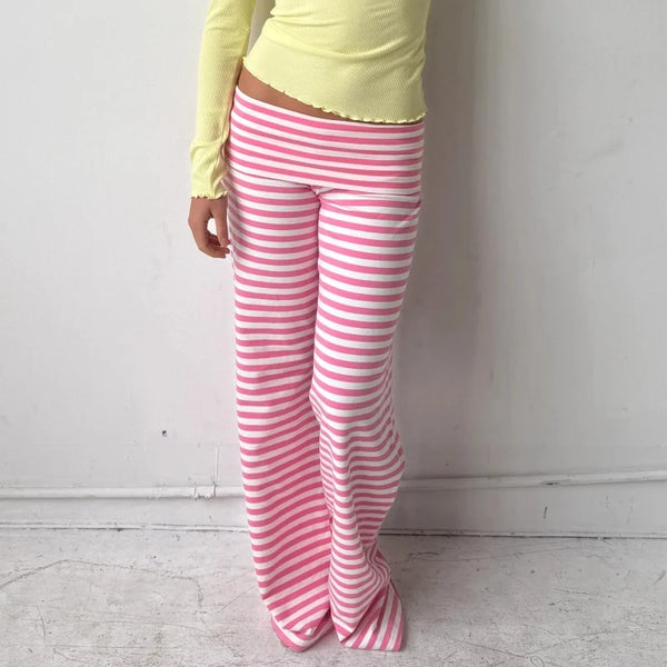 Women's striped comfort pants with adjustable elastic drawstring waist