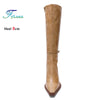 Stylish zip closure knee-high stiletto boots for women's autumn fashion.