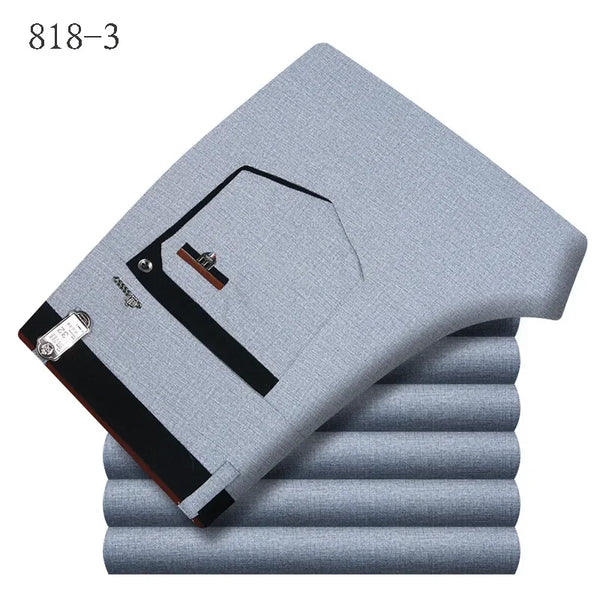 Classic men's dress pants in premium cotton, perfect for business and casual wear with a straight leg and zipper fly closure.