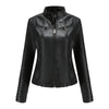 Chic women's slim leather biker jacket with zip detail, stand-up collar, and tailored fit for stylish urban looks.