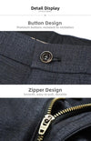 Front view of high-waisted anti-wrinkle trousers with classic straight leg