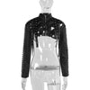 Chic cropped faux leather biker jacket for women with rivet detailing, slim fit, and zip closure for edgy style.