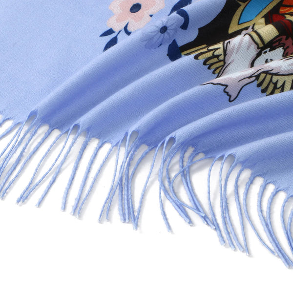Soft polyester wrap with tassels, showcasing the Virgin Mary, ideal for spiritual wear in winter.