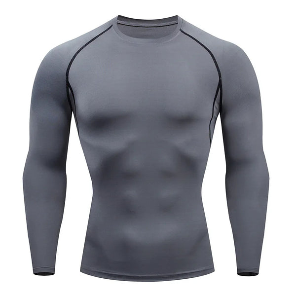 Men's breathable compression fitness t-shirt in black, perfect for workouts, running, and outdoor training with moisture-wick