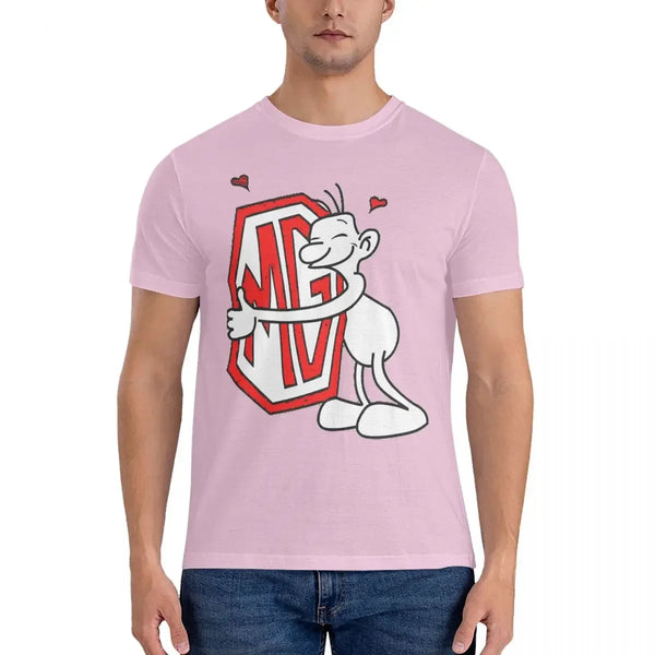 Men's quirky cotton fashion tee with unique graphic design, short sleeves, and round neck for stylish casual wear.