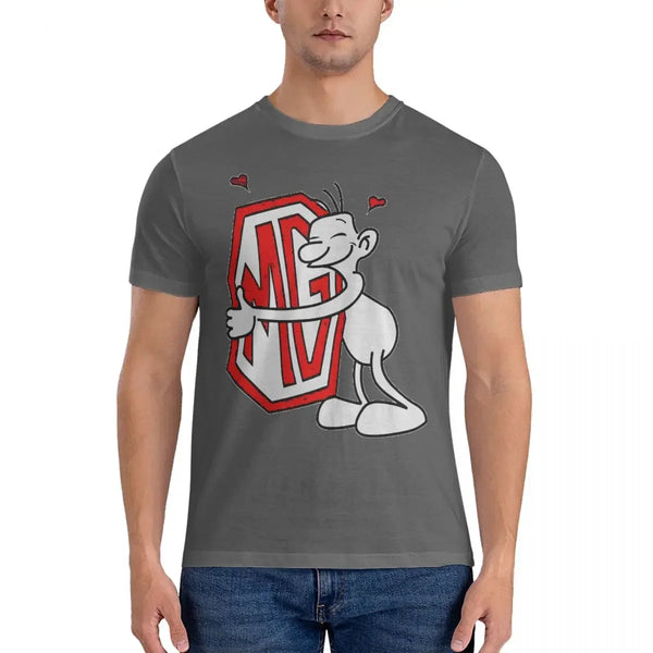 Men's quirky cotton fashion tee with unique graphic design, short sleeves, and round neck for stylish casual wear.