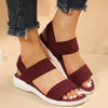 Comfortable knit wedge sandals with elastic upper hugging foot and durable rubber sole