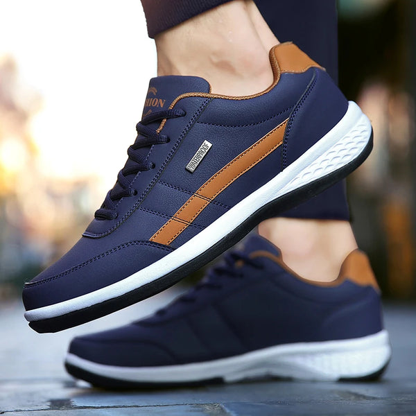 Italian leather sneakers with breathable design and non-slip rubber outsole for men