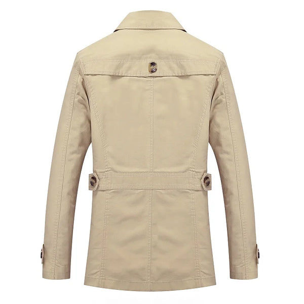 Sleek Men's Casual Business Trench Coat in high-quality polyester with turn-down collar, perfect for stylish spring outerwear