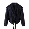 Chic belted leather bomber jacket for women, featuring lace-up detail, hood, and notched lapel, perfect for autumn and winter
