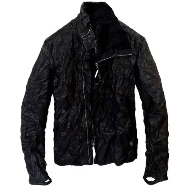 Regular fit HKSH leather jacket for men, true to size for a perfect punk style look.