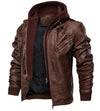 Men's PU leather hooded jacket for autumn and winter, stylish, warm, and perfect for casual outings and outdoor adventures.