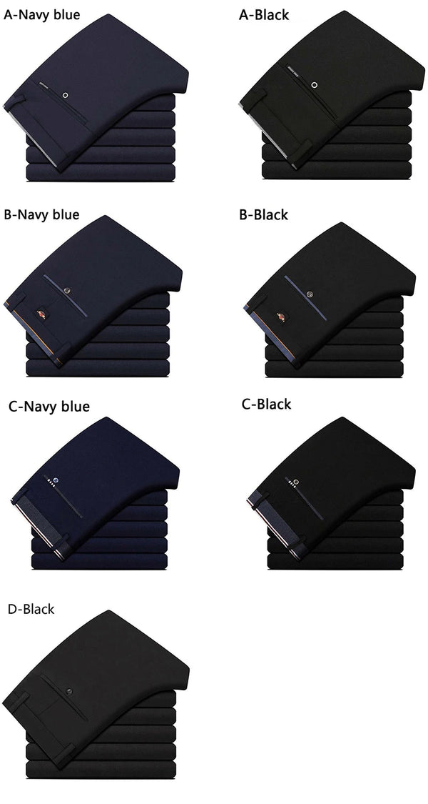 Men's smart casual summer trousers in extended sizes, lightweight polyester-spandex blend, ankle-length, straight fit style.