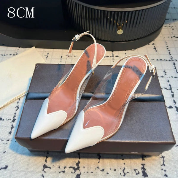 Women's transparent heels with pointed toe and true-to-size fit